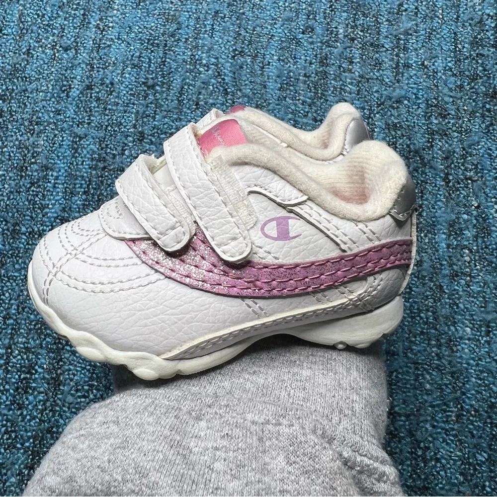 Vintage Champion Baby Toddler Retro Sneakers White Pink Glitter Size 2W Infant